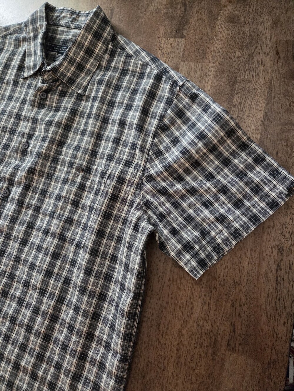 Joseph & Feiss Checkered Plaid Modal Blend Short Sleeve Button Down Shirt